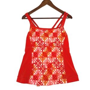 Lands End Coral Geometric Floral Tankini Top Swimsuit Size 16 NWT